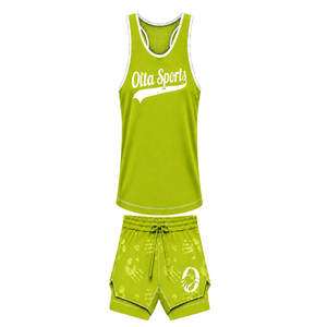 Lime Green White <b>Swim</b> Set Sleeveless Racerback Tank <b>Top</b> with Matching Shorts Lightweight Quick Dry Training Performance Swimwear - Product Image 1