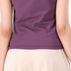 Camiseta Morada de Manga Corta para Mujer, Cuello Redondo, Ajustada, Informal, Básica, Lisa, de Color Sólido, para Uso Diario, Verano, Personalizable, Venta al Por Mayor - Product Image 5