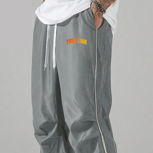 New Arrival Men <b>Nylon</b> Loose Fit <b>Track</b> <b>Pants</b> with Contrast Side Piping Elastic Waist Drawstring Casual Sports Trousers - Product Image 5