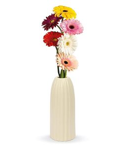 Modern White <b>Ceramic</b> Tabletop <b>Vase</b> Ribbed Decorative Flower Vessel for Living Room Desk Entrance - Product Image 2