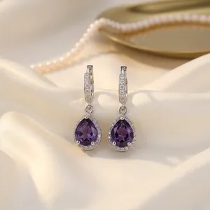 Boucles d'oreilles pendantes de luxe pour femme, en argent sterling 925, avec zircon naturel de 5 carats, taille poire, design artisanal haut de gamme - Product Image 3