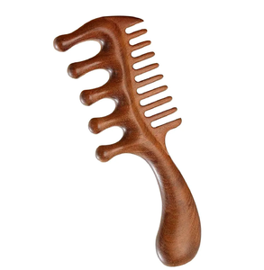 Smooth curved wide-tooth <b>wooden</b> <b>comb</b> designed for gentle hair detangling without breakage, available at wholesale prices. - Product Image 5