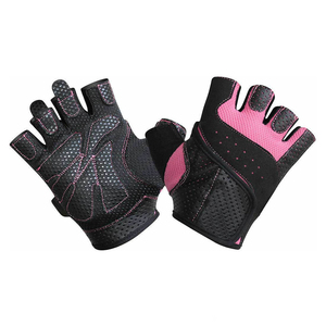 TRIMPO SPORTS Red <b>Half</b> Finger Fitness Gloves Mesh PU Leather Non <b>Slip</b> Breathable Pull Gym Weight Lifting Training Unisex Pink - Product Image 6