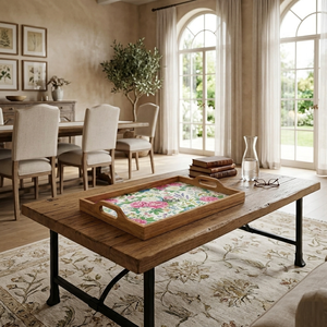 Bandeja de Servir de Madera de Acacia con Asas, Rectangular, Decorativa con Diseño Floral, para Comida, Desayuno en la Cama, Tabla de Charcutería - Product Image 5