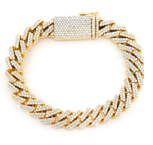 Pulsera de Eslabones Cubanos de 13 mm, Fabricada con Cadena de Diamantes de Oro de 14k, Corte Redondo, Microincrustaciones, Joyería de Lujo para Uso Diario - Product Image 1