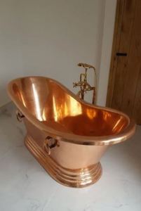 Copper Free Standing Steam Bathtub Double Slipper Soaking Tub Patina Finish Irregular Bath Basin for Home - Product Image 3