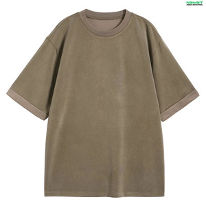 เสื้อยืดโอเวอร์ไซส์ผู้ชาย ผ้าฝ้าย ทรงหลวม ไหล่ตก สไตล์ลำลอง เรียบง่าย แขนครึ่งตัว เสื้อสตรีทแวร์ - Product Image 6
