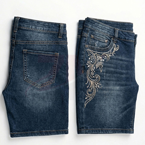 High Quality Men Embroidered Rhinestone Denim Shorts Stone Embellished Jean Shorts Custom Fashion Apparel Factory Supplier - Product Image 4