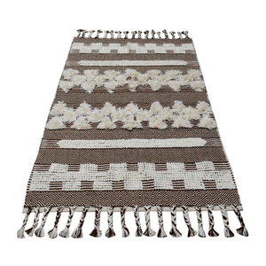 Handwoven Moroccan <b>Boho</b> Flatweave <b>Rug</b>-Low Pile Wool Brown Ivory Diamond Pattern with Fringe - Product Image 6