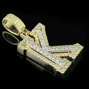 Colgante de Lujo con Letras del Alfabeto, con Diamantes de Imitación Moissanite, Chapado en Oro, para Mujer, Estilo Hiphop, Plata de Ley, Marca Tishya - Product Image 1