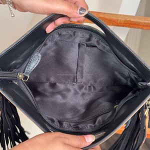 Custom Wholesale Design High Quality Large Capacity Handle Shoulder Bag Hand <b>Tooled</b> Cowhide <b>Leather</b> Fringe Crossbody Handbags - Product Image 6