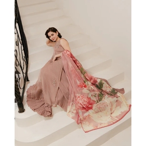 Hania Amir, Salwar Kameez Pakistaní Especial, Venta al por Mayor de Moda India, Organza con Cristales, Elegante Vestido Midi de Diseñador para Fiestas - Product Image 5