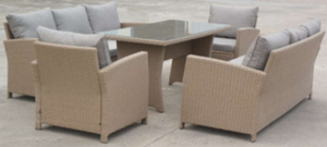 Conjunto de Muebles de Jardín Modernos de Mimbre y Ratán, Mesa de Vidrio, Asientos para Patio, Balcón o Terraza de Hotel - Product Image 1