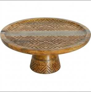 Support à gâteau rond en bois fait main avec dôme en verre décoratif, présentoir à desserts - Product Image 3