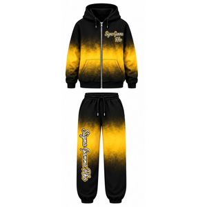 ชุดวอร์มโอเวอร์ไซส์ลายไทไดสำหรับผู้หญิง Sigma Gamma Rho สีทองดำ พร้อมฮู้ดลายตัวอักษรกรีก ชุดจ็อกเกอร์ลำลองสำหรับชมรมนักกีฬา - Product Image 1