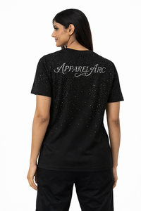 Camiseta de Algodón con Pedrería para Mujer, Estilo Casual, con Logotipo Personalizado, Ropa Urbana, Marca Privada, Fabricante OEM - Product Image 2