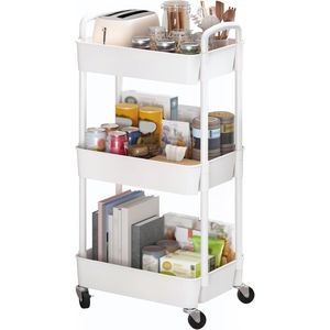 Carrello Portaoggetti a 3 Ripiani in Plastica con Maniglia, Trolley Multifunzionale per Ufficio, Casa, Cucina e Soggiorno - Product Image 1