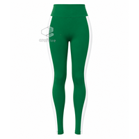 Ensemble de sport vert pour femme Iota Phi Lambda avec veste zippée intégrale et panneaux latéraux contrastants blancs, leggings taille haute, ensemble de vêtements de sport