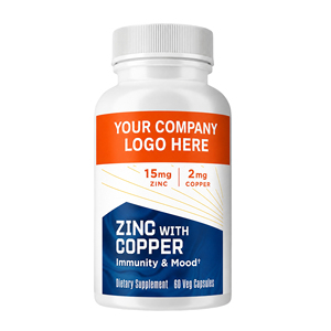 Cápsulas Vegetales de Zinc con Cobre, Suplemento Dietético, 15 mg de Zinc, 2 mg de Cobre, 60 Unidades, Marca Privada OEM, Uso en Adultos - Product Image 1