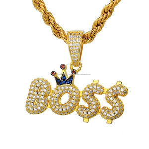 Custom " BOSS " Letter Pendant Moissanite Diamond Hip Hop <b>Chain</b> <b>Iced</b> <b>Out</b> Necklace Gold Jewelry - Product Image 1