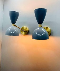 Mid Century Italian Diabolo Sputnik <b>Wall</b> Sconce – Pair of Blue & Brass <b>Plug</b>-in Adjustable <b>Wall</b> <b>Lamps</b> for Home, Bedroom & Living - Product Image 3