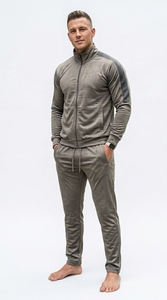 Men's Gray Tracksuit Set Full Zipper Stand Collar Casual Breathable Polyester Solid Color Regular Fit Autumn Wear - Product Image 4