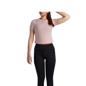 Camiseta Deportiva Rosa para Mujer, Cuello Redondo, Manga Corta, Ajustada, Elástica, para Gimnasio, Entrenamiento, Running, Yoga, Transpirable - Product Image 4