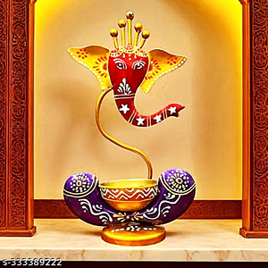 Porte-bougie en métal peint à la main, support décoratif pour bougie chauffe-plat, lampe de table violet-or pour la décoration de la maison et de mariage - Product Image 2