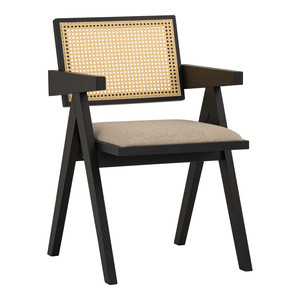 Chaise de salle à manger contemporaine de style Mid-Century, durable, en bois et rotin, avec dossier et assise rembourrés, pour usage résidentiel et appartement. - Product Image 4