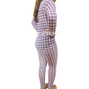 Mono de una pieza con estampado de pata de gallo morado, manga larga, cremallera frontal, ajuste ceñido, para mujer, OEM personalizado - Product Image 3