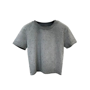 Professional Manufacturer Custom Color Crop <b>Top</b> T-shirt Good Design Lightweight Plus Size <b>Rhinestone</b> 100% Cotton Quick Dry - Product Image 2