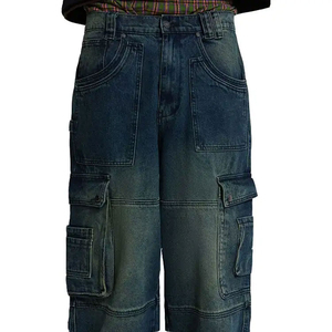 Plus Size Breathable Top Class Fashioned Casual Light Blue Men Cargo Jeans Top Selling FabricHigh Quality Multi <b>Pocket</b> Style - Product Image 5