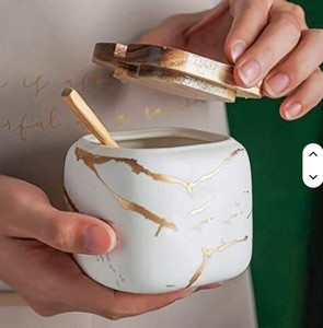 Home Colleciton Set of 2 Metal Gold <b>Foil</b> White Finishing for <b>Kitchen</b> Canister - Product Image 4