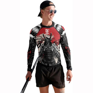 Heat-Transfer Printed Spandex/Polyester Long Sleeve 180g <b>Compression</b> Breathable Eco-Friendly Rash Guard <b>Men</b> BJJ MMA Gym Surfing - Product Image 3