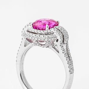 Statement 14K White Gold Engagement <b>Ring</b> Highlighting 2.80ct Cushion Cut Pink Sapphire and Premium Lab Grown <b>Diamond</b> Sparkle - Product Image 5