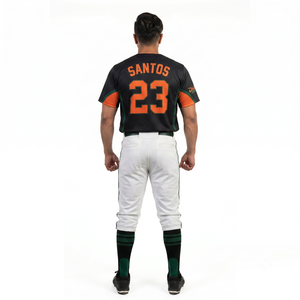 Maillot de baseball Henley personnalisé à deux boutons, sublimé, uniforme d'équipe universitaire pour hommes, noir et orange, vente en gros OEM pour le sport - Product Image 2