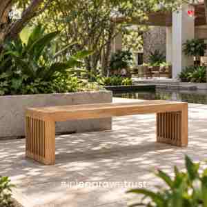 Banco de Jardín Moderno de Madera de Teca Sólida, sin Respaldo, con Listones, para Patio, Hotel, Resort, Villa, Muebles para el Borde de la Piscina - Product Image 1