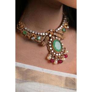 High Quality South Indian Wedding Choker Necklace <b>Set</b> Sabyasachi Inspired Kundan <b>Jewellery</b> Engagement Gift Design - Product Image 3