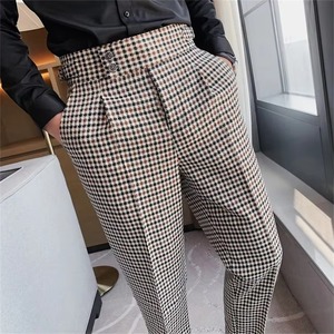 Pantalon de Costume Formel Mi-Long pour Homme Britannique, Motif Pied-de-Poule, Tissu Peigné, Idéal pour le Bureau, les Événements Sociaux, les Mariages et les Tenues Décontractées - Product Image 3