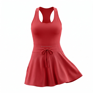 Women's Blue Sleeveless Tennis <b>Dress</b> With Drawstring Waist Fitted Sporty Style Summer Wear Moisture Wicking Breathable Quick Dry - Product Image 5