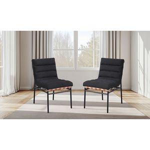 Set di 2 Sedie da Pranzo Lahni in Tessuto Bouclé Nero con Gambe in Ferro Nero - Product Image 1