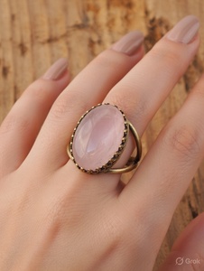 Rose Gold Bezel Setting <b>Ring</b> | Large Oval Gemstone Vintage Statement Jewelry | IGI Certified Wholesale Pink <b>Quartz</b> <b>Rings</b> - Product Image 2