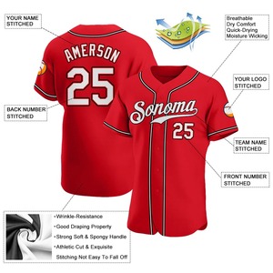 Anti-Bacterial Top Quality OMMiZ men Custom Red White-Black Authentic <b>Baseball</b> Jersey - Product Image 3
