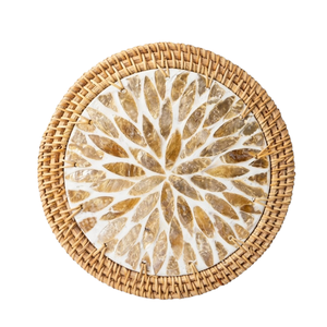 Medium Rattan Woven Mat Scattered Shell Inlay Handmade <b>Placemat</b> for Casual Breakfast Nooks - Product Image 1