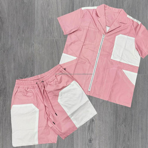 Survêtement d'été de style urbain pour hommes, sweat-shirt en velours côtelé avec broderie personnalisée, ensemble pantalon coupe-vent en nylon et short, ensemble streetwear - Product Image 3