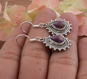 Boucles d'oreilles en argent sterling 925 avec pierre précieuse en cuivre violet naturel, serti clos en forme de goutte d'eau, faites à la main, de luxe, pour femmes, cadeau de mariage ou de fête - Product Image 5