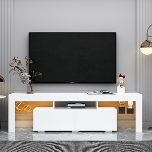Modern White <b>LED</b> <b>TV</b> Stand with 20 Colors & Remote Control <b>Lights</b> Convenient Home Entertainment Accessory - Product Image 3