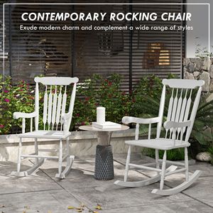 Set di 2 Sedie a Dondolo da Giardino in Legno Bianco con Schienale Alto, Comode e Resistenti fino a 160 kg - Product Image 4