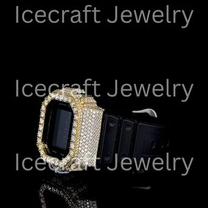 Caja de reloj personalizada con incrustaciones de diamantes de moissanita cuadrados, estilo brillante, cubierta de bisel de lujo - Product Image 2