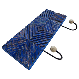 Porte-clés mural décoratif en bois sculpté, finition bleue élégante, fait main, en bois d'ingénierie - Product Image 3